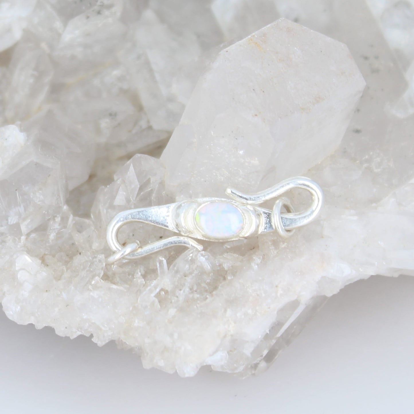 Australian Opal Clasp S Shaped Sterling Gorgeous Cream Green Lavender Fire