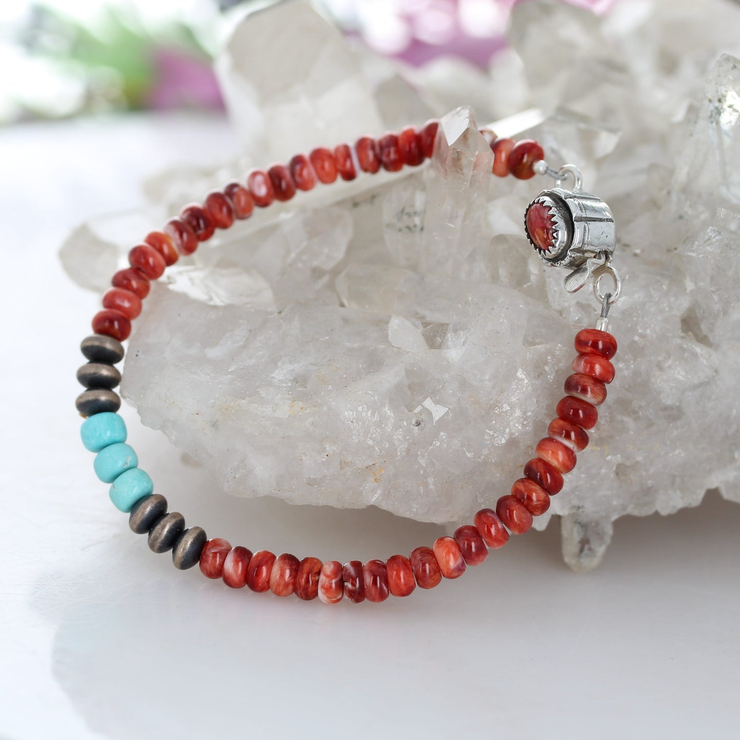 AAA Sleeping Beauty Turquoise Spiny Oyster Bracelet Sterling Silver