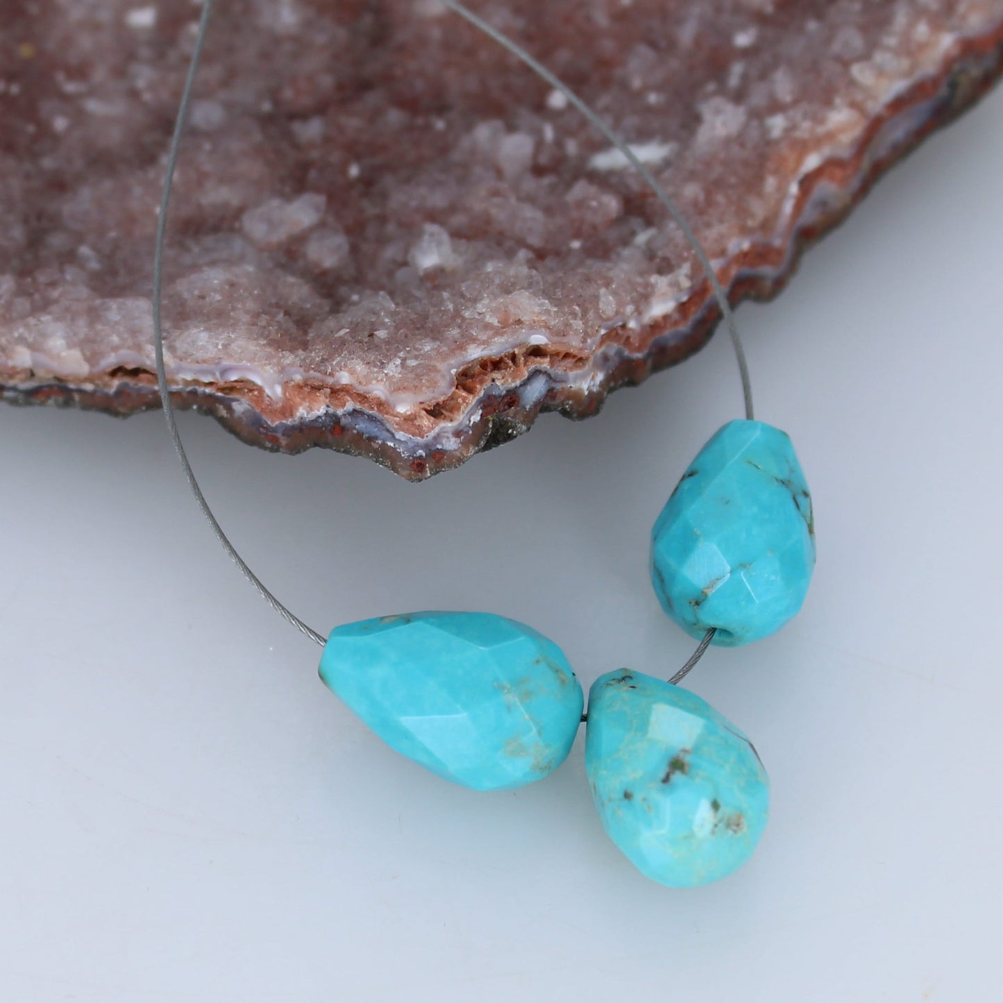 Turquoise Faceted Teardrops Components 3 Pcs -NewWorldGems