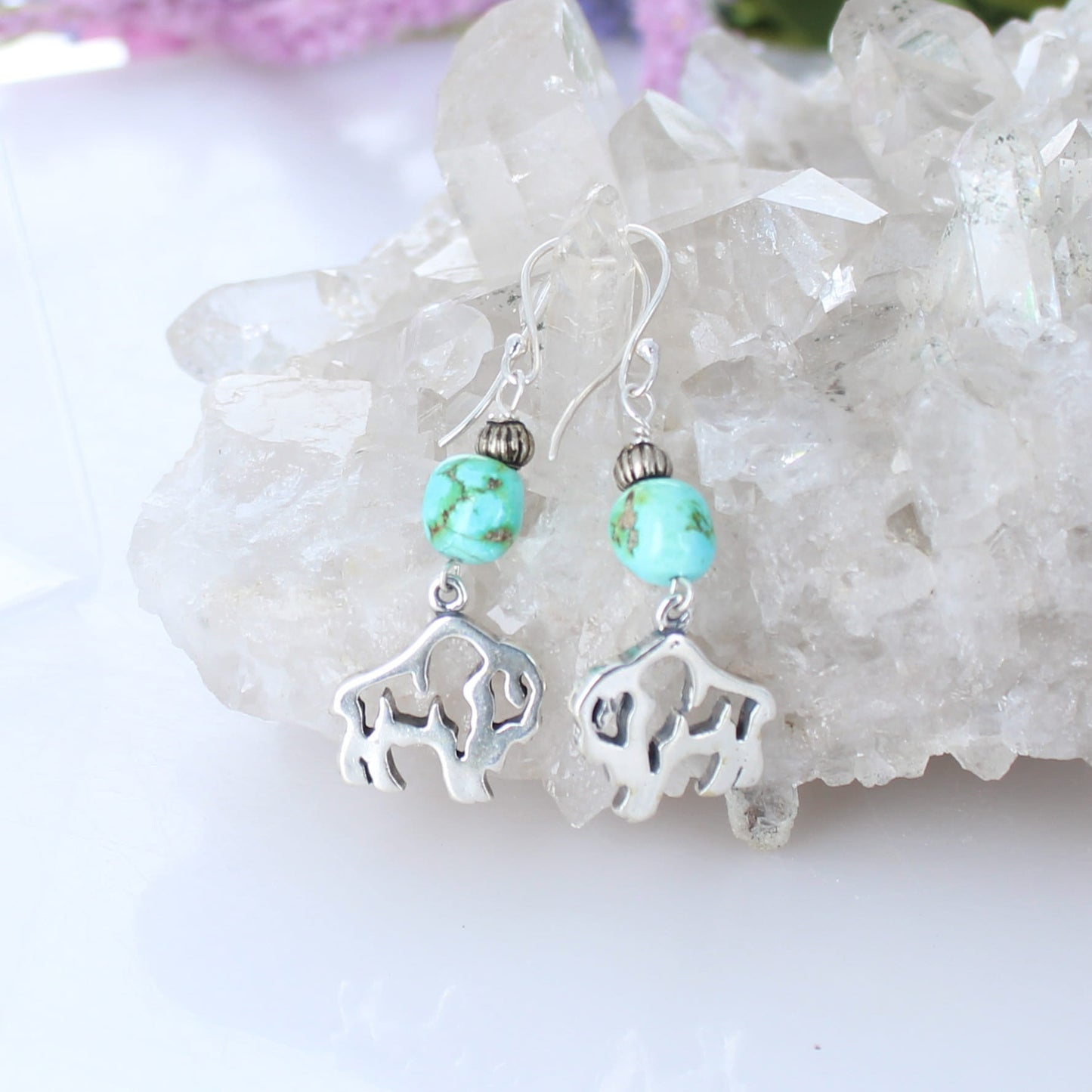 AAA Sonoran Blue Turquoise Buffalo Earrings Southwest Sterling Silver