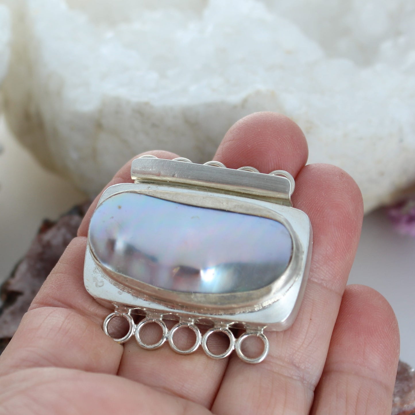 Large Mabe Pearl Clasp 5 Strand Sterling Silver #2 -NewWorldGems