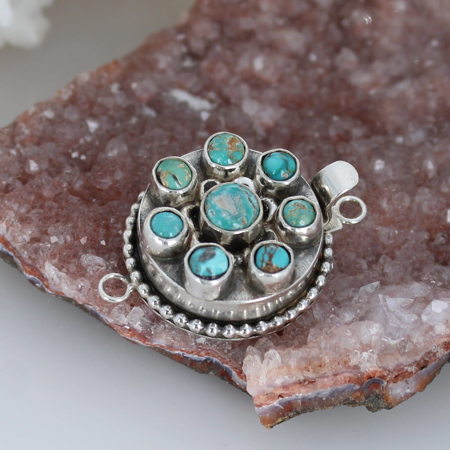 Carico Lake Turquoise 8 Stone Clasp Sterling Silver #3 -NewWorldGems