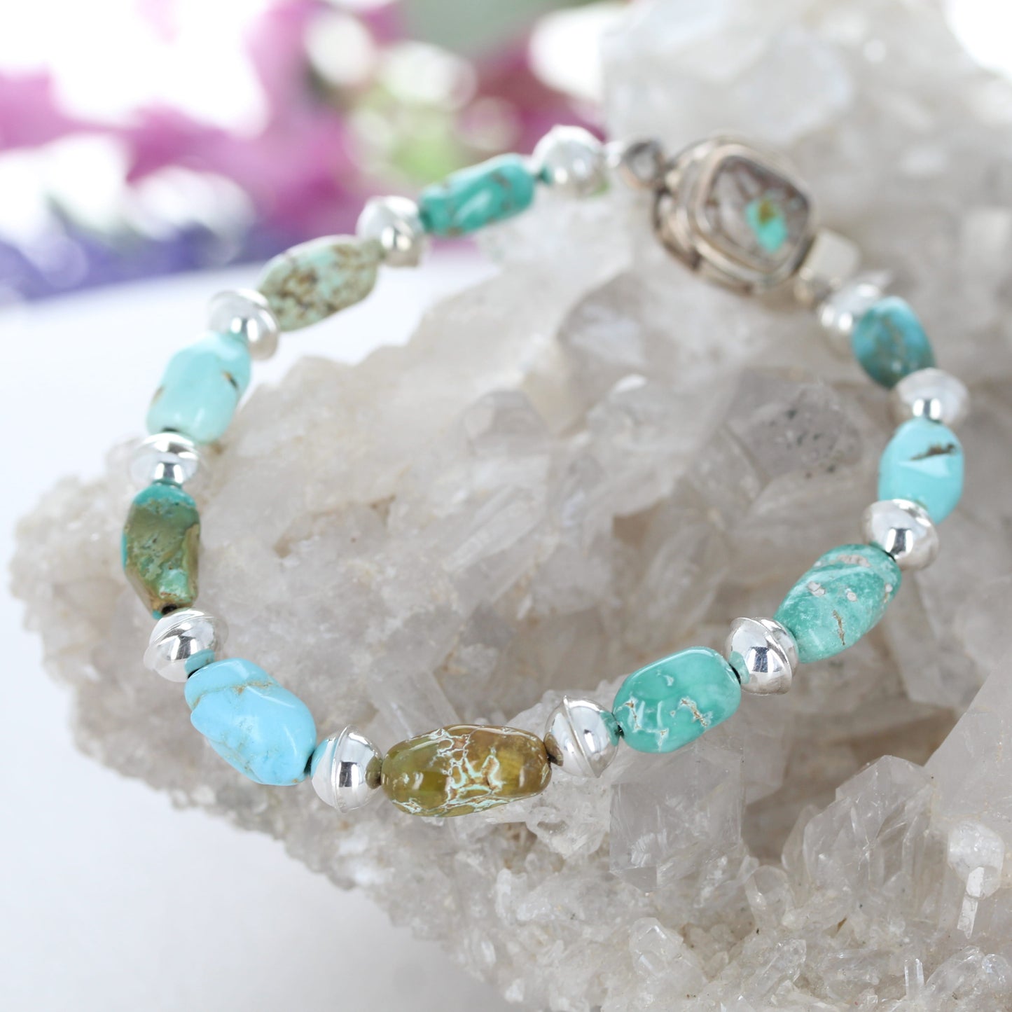 AAA Carico Lake Turquoise Bracelet Sterling Silver Navajo Pearls NewWorldGems