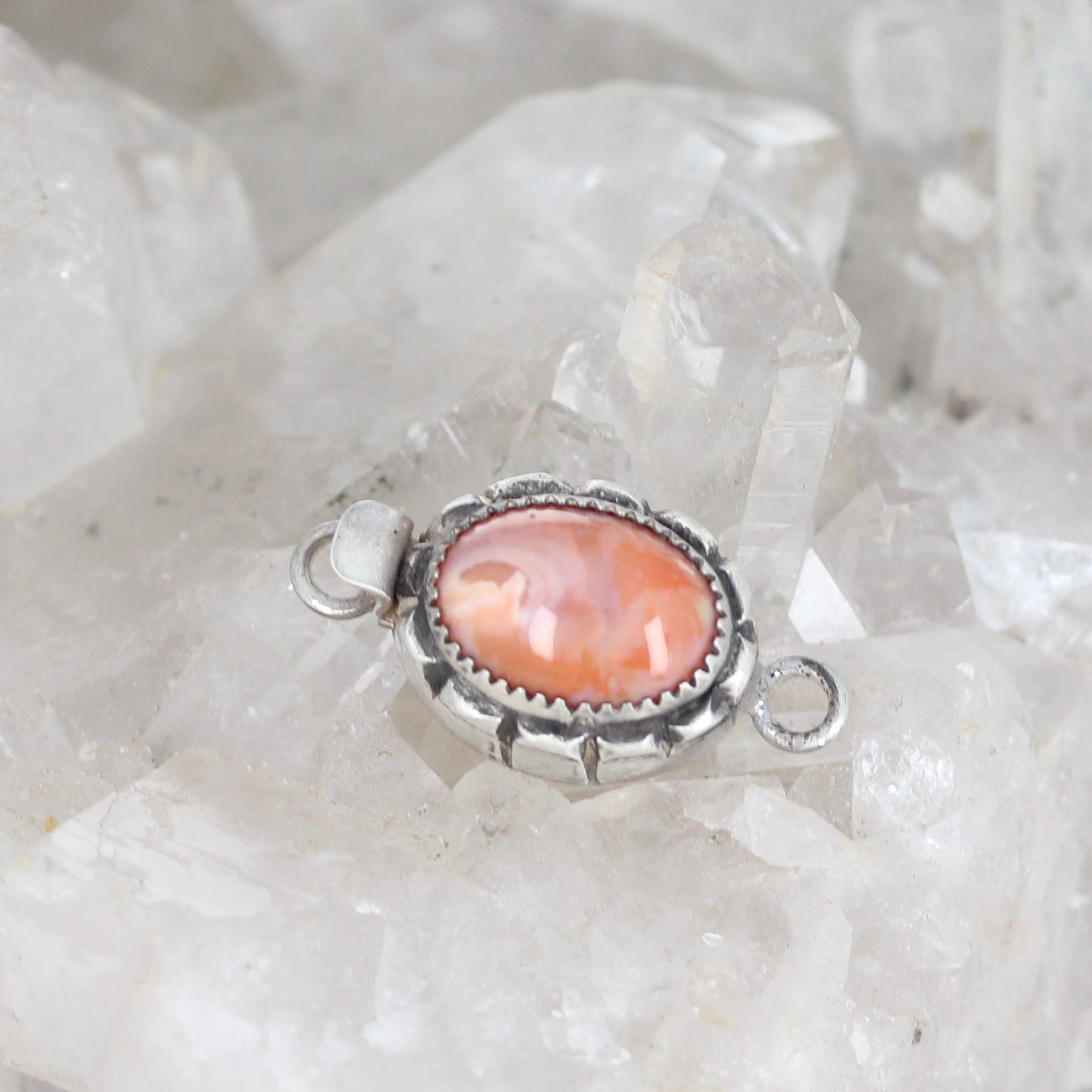 MEXICAN OPAL CLASP Large Orange Oval 14x10mm Sterling