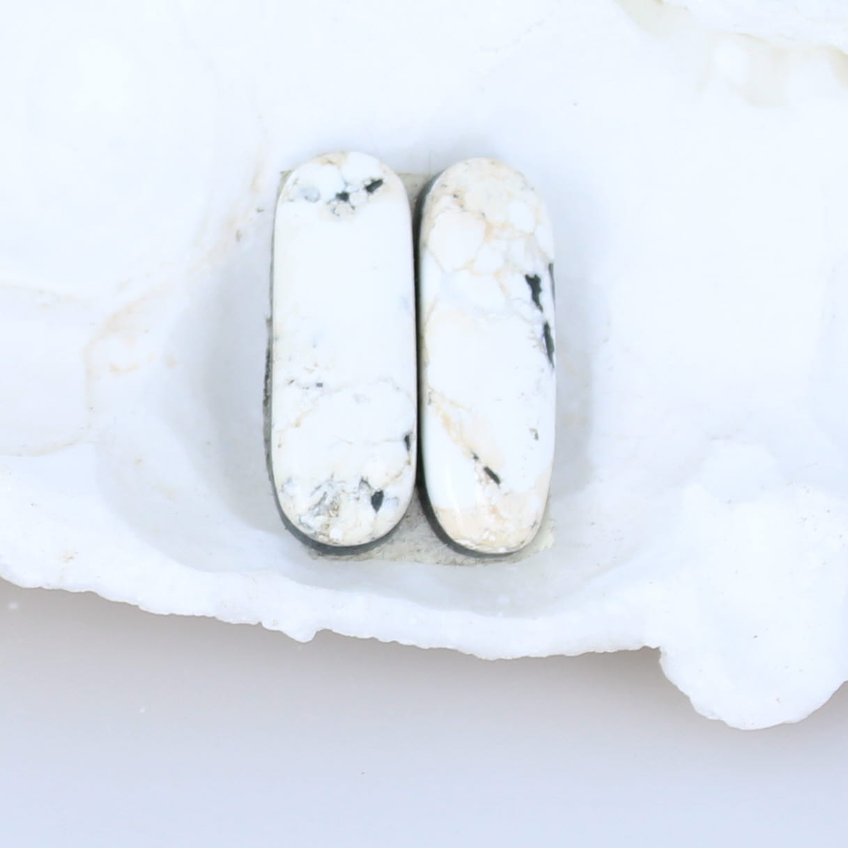 Rare White Buffalo Turquoise Cabochon Pair Components 24x8.8mm -NewWorldGems