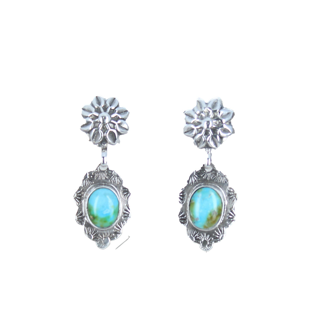 Sonoran Gold Turquoise Earrings Sterling Silver Sun Pattern