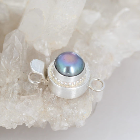 Pearl Clasp Blue Purple Coin Shape 8mm Sterling