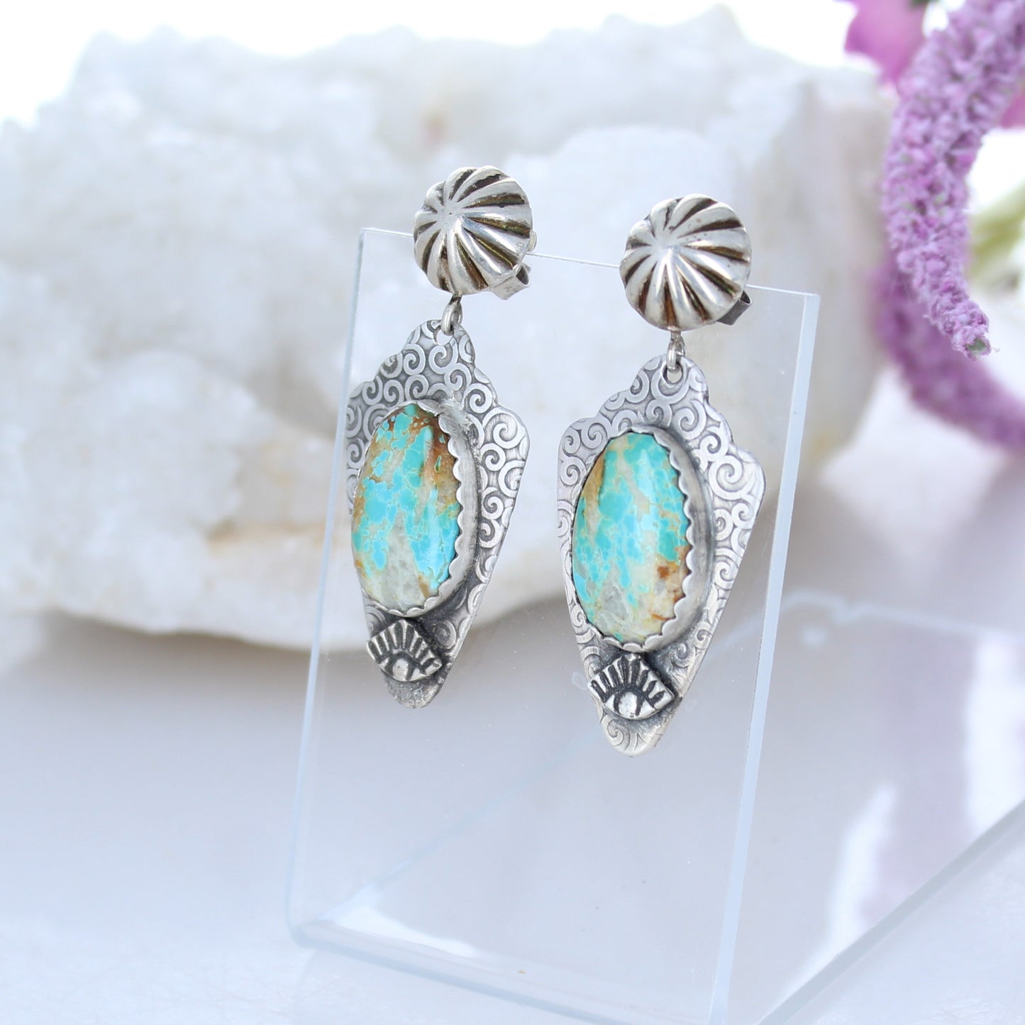 Sterling Arrowhead Earrings Royston Turquoise Eye Design -NewWorldGems