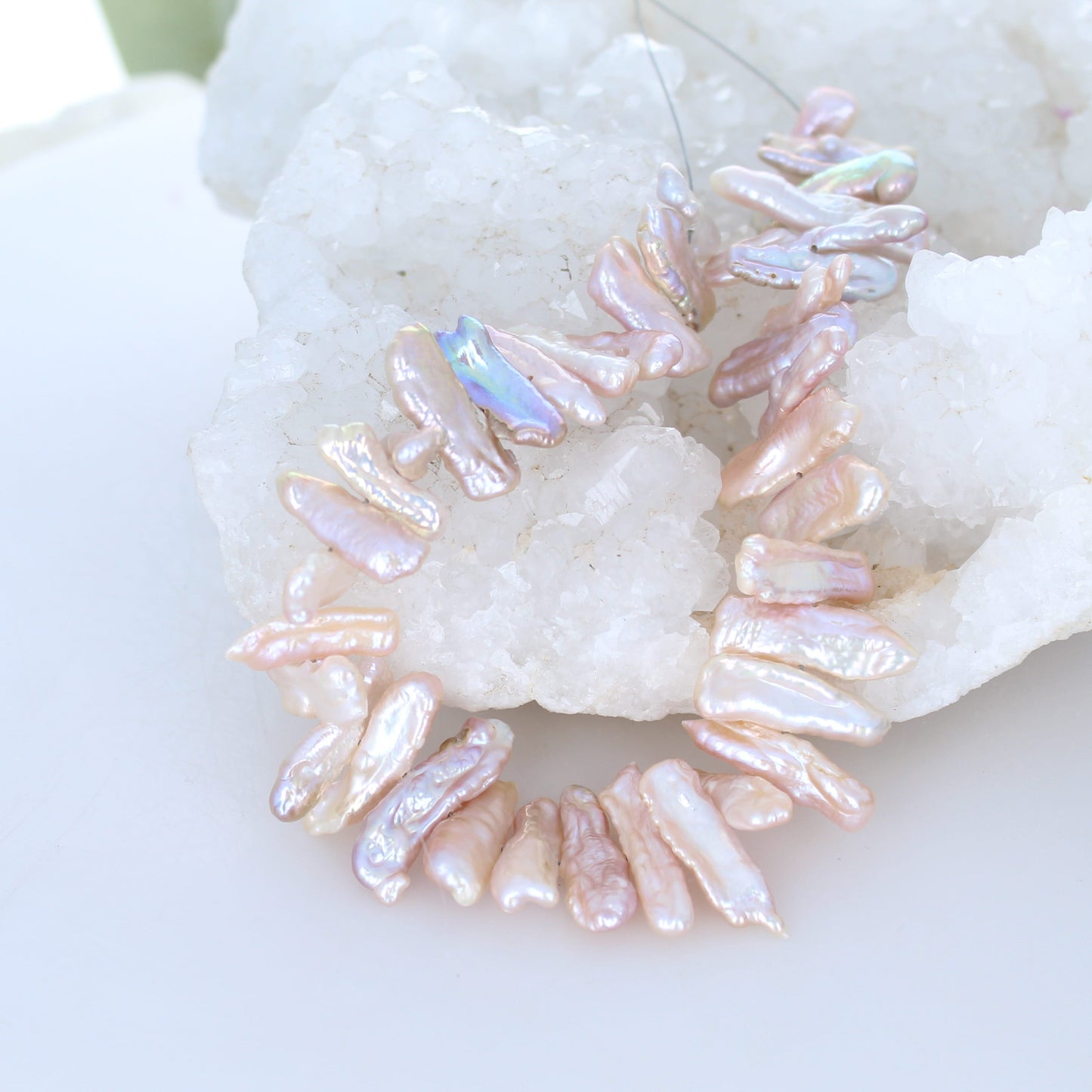 ROSE BIWA Pearls Center Drilled 6x22mm 8.5" Strand -NewWorldGems