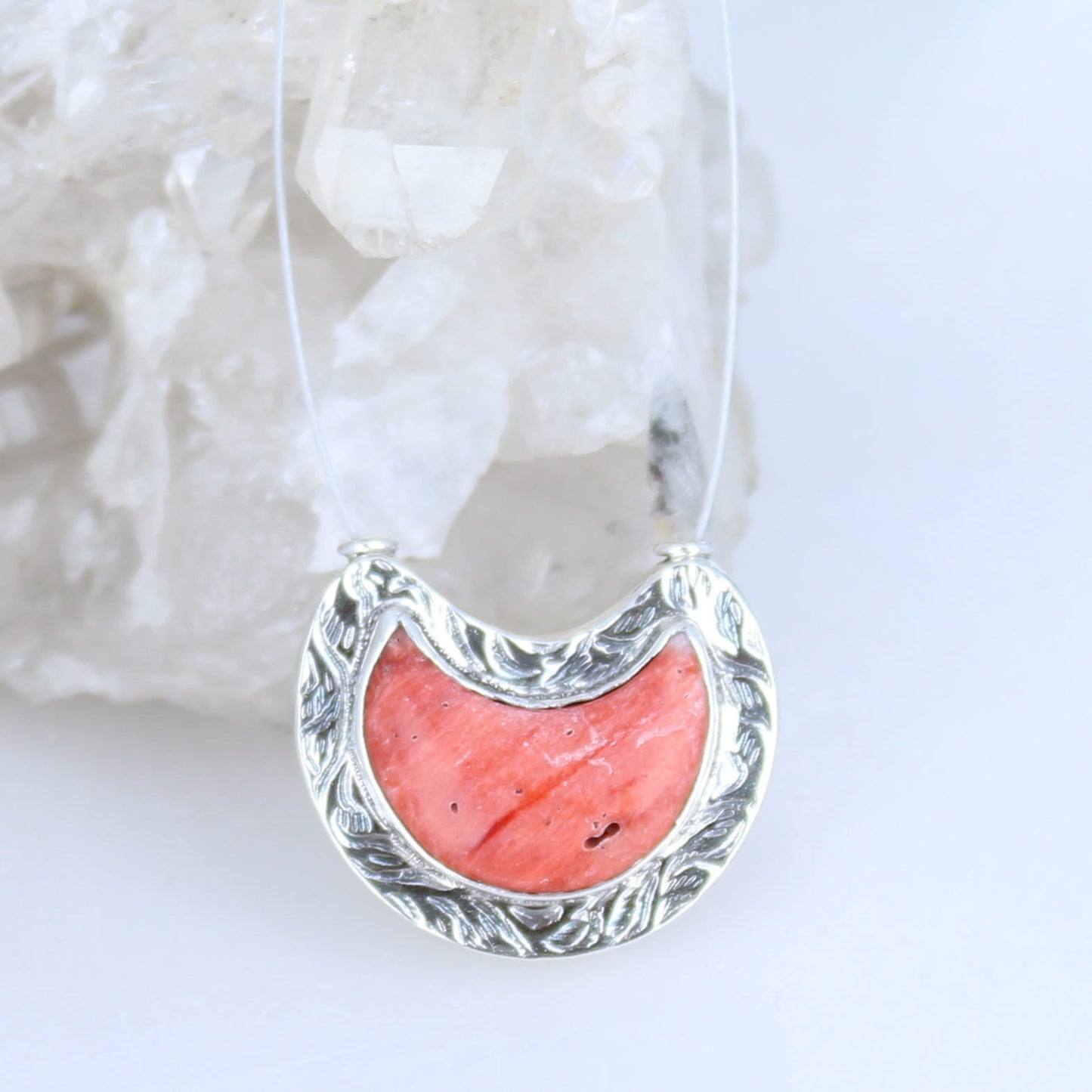 Spiny Oyster Moon Shape Sterling Pendant Component
