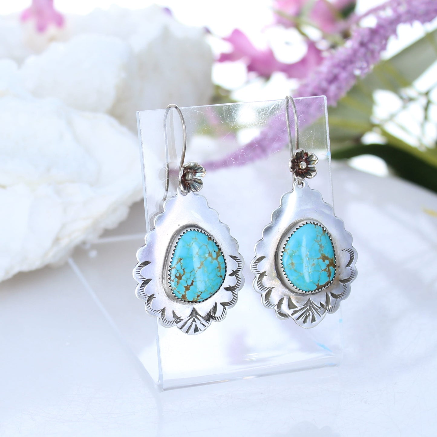 AAA Turquoise Earrings #8 Mine Sterling Nevada Southwest Large -NewWorldGems