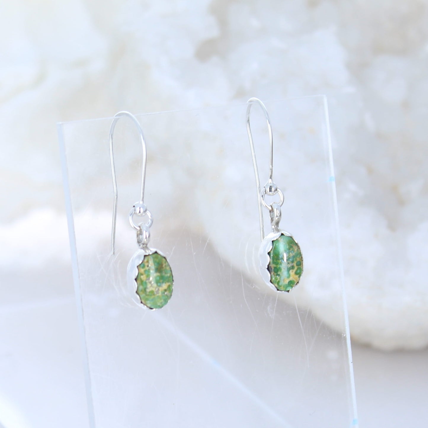 Green Sonoran Gold Turquoise Earrings Sterling Silver Drops