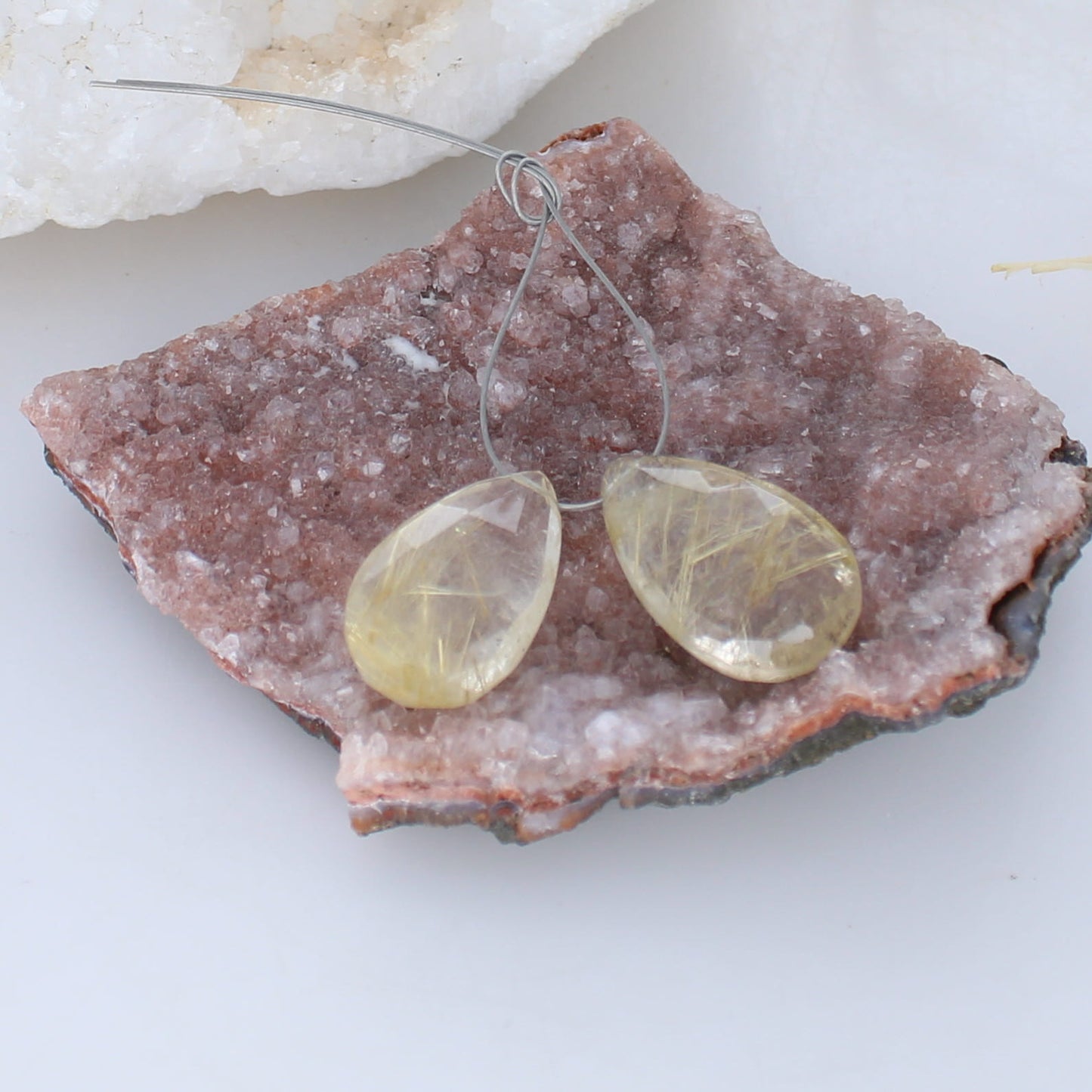 Faceted Rutilated Quartz 25x15mm Teardrop Pendants -NewWorldGems