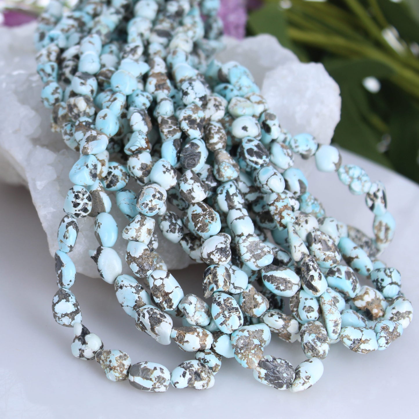 LONE MOUNTAIN Turquoise Beads 9x11mm Rocky Potato Shape 16"