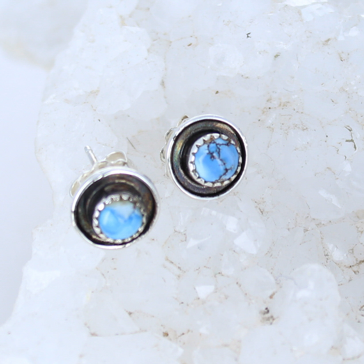 Kazakhstan Turquoise Sterling Earrings Small Posts 6mm -NewWorldGems