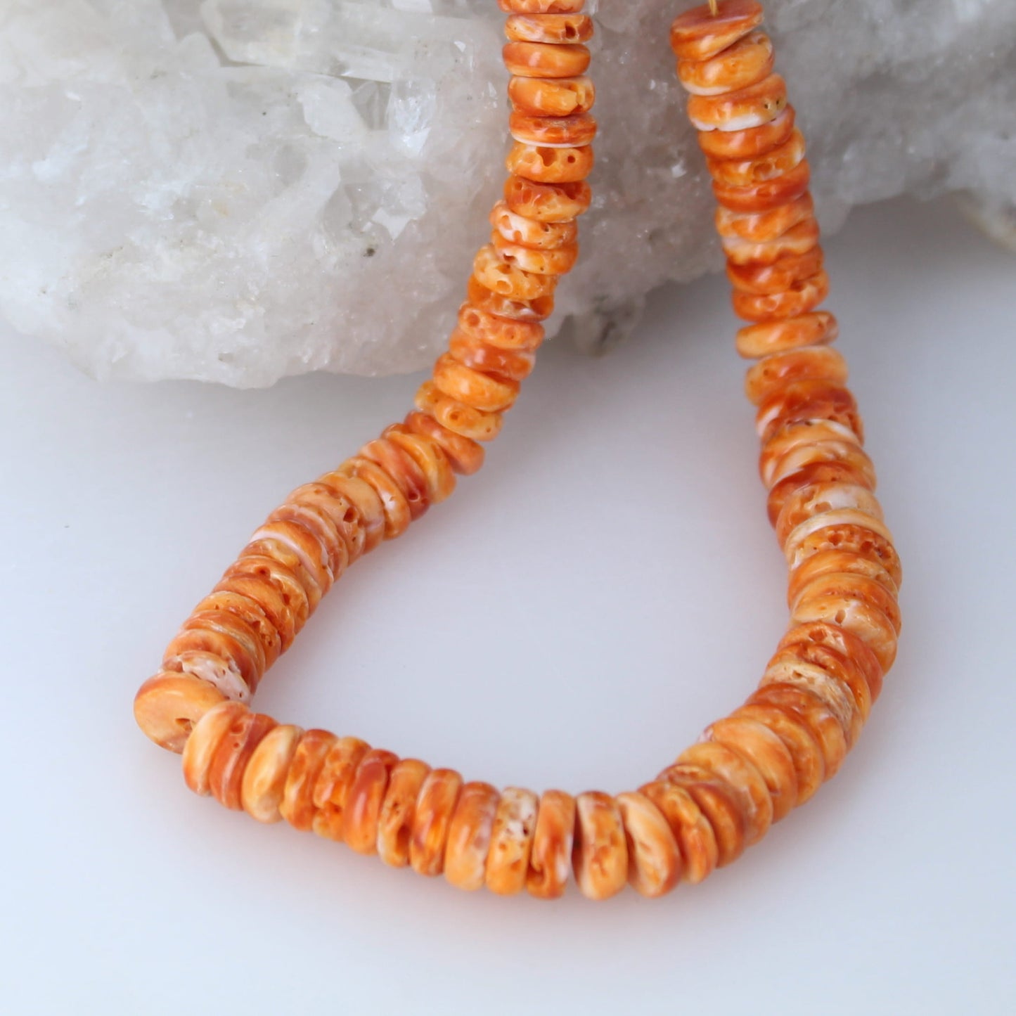ORANGE SPINY OYSTER Beads Graduated Buttons 5-10mm 17"