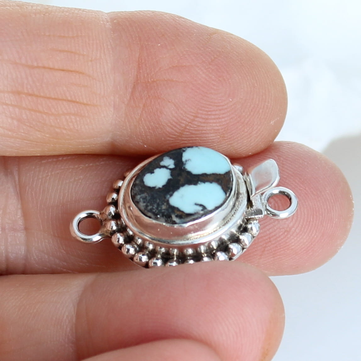 BLUE MOON TURQUOISE Clasp Blue Black Ball Design Sterling -NewWorldGems