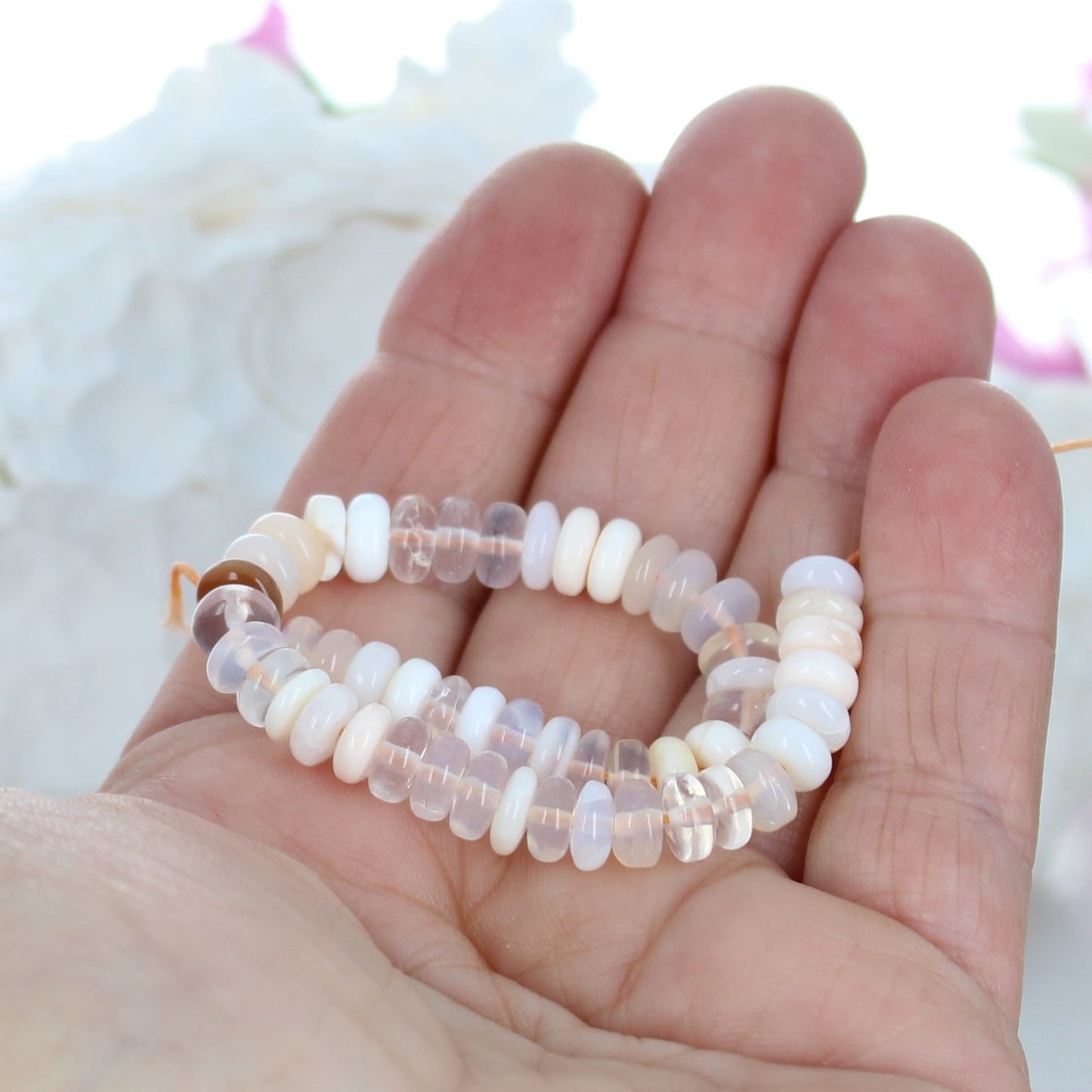 Mexican Opal Beads Rondelles White Cream Pale Apricot 6.2Mm 6" #2 -NewWorldGems