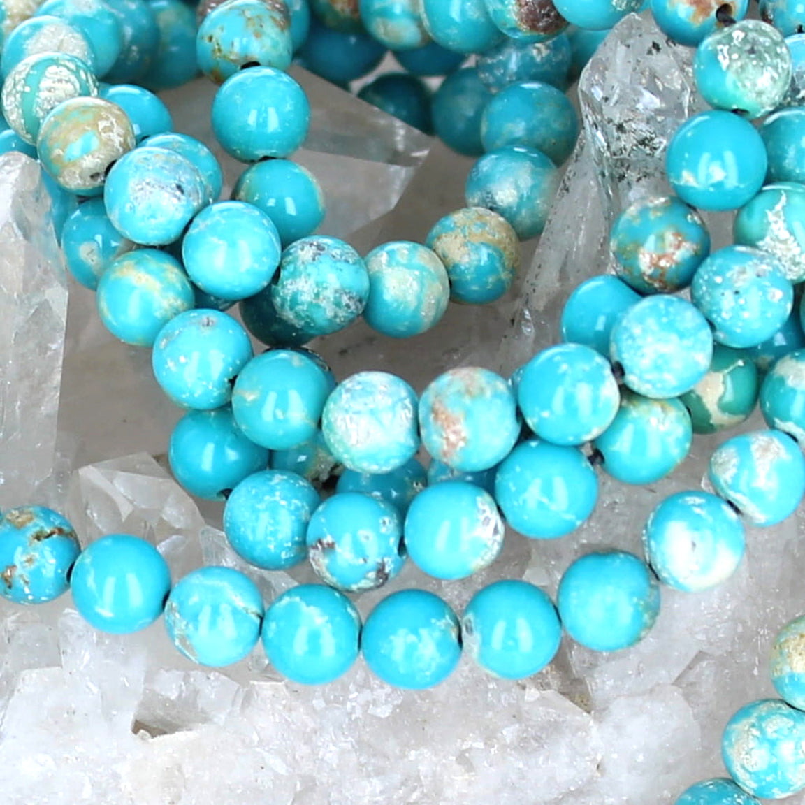 Fox Mine American Turquoise Beads 5.3Mm Round Blue Matrix