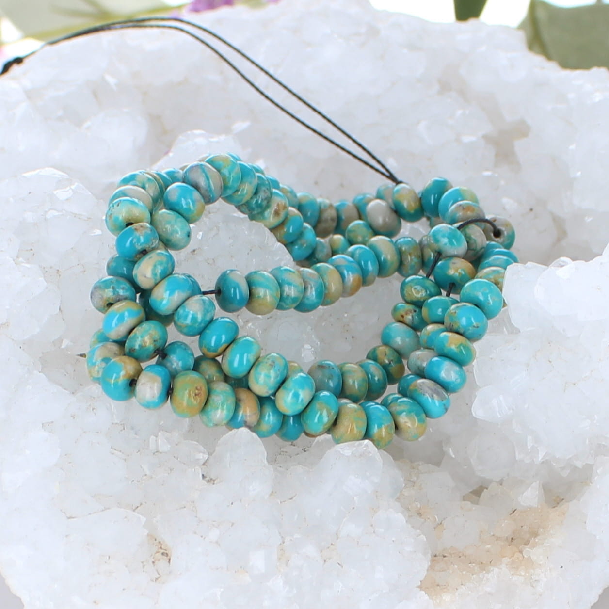 Fox Mine Nevada Turquoise Beads Light Teal Golden Rondelle 6mm -NewWorldGems