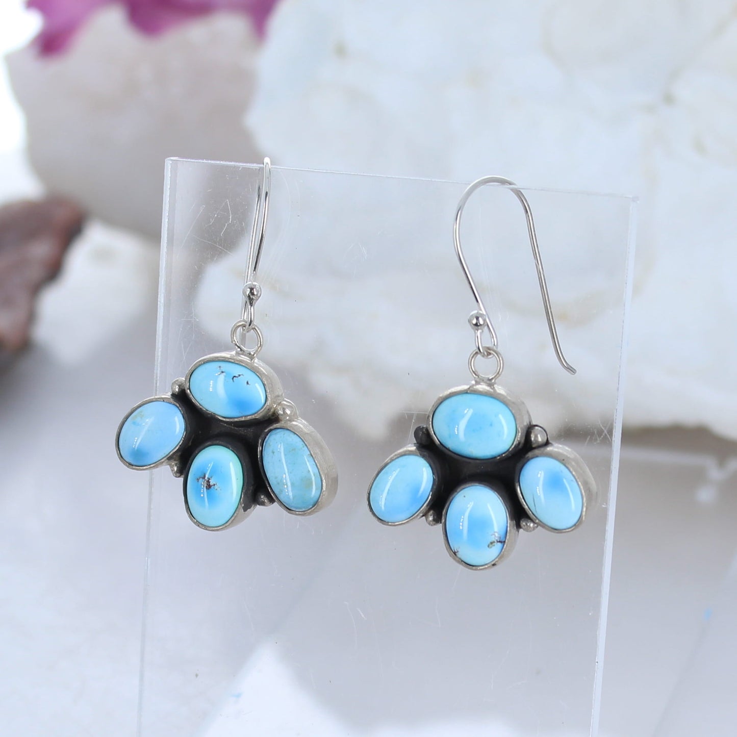Baby Blue Kazkahstan Turquoise 3 Petal Earrings Sterling Silver -NewWorldGems