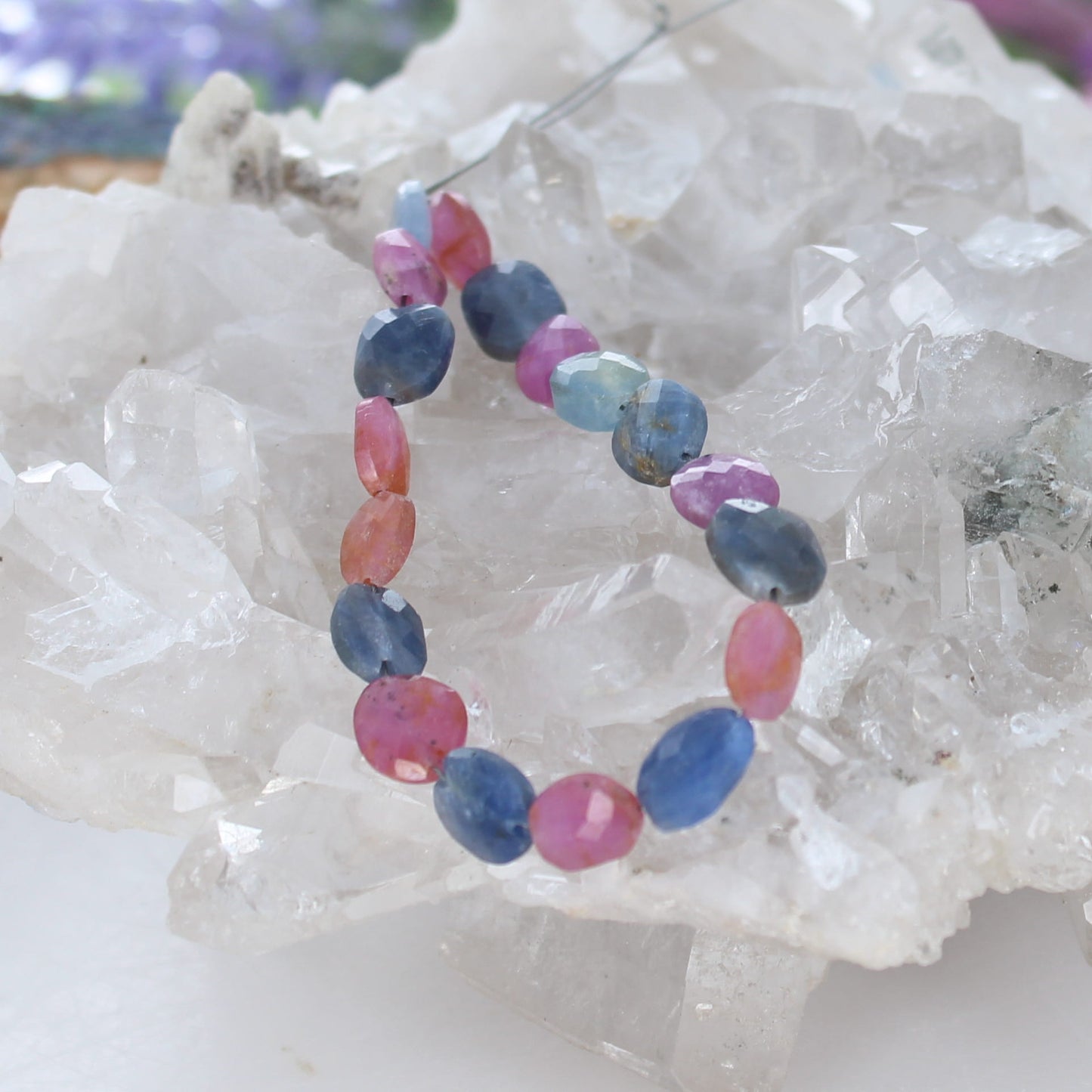 SAPPHIRE BEADS Faceted Multi Color Ovals 6"