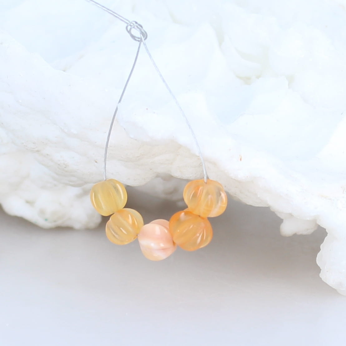 Mexican Opal BEADS CARVED Multi Color Melon Beads 5 Beads -NewWorldGems