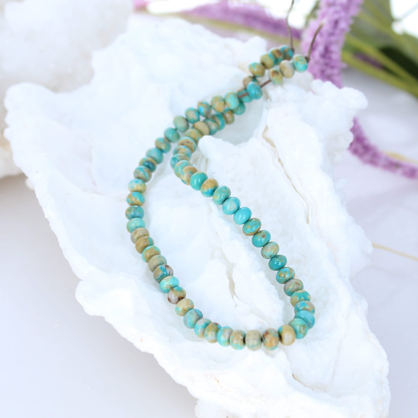 FOX MINE TURQUOISE Beads 5mm Rondelles Golden Sky Blues 11" -NewWorldGems