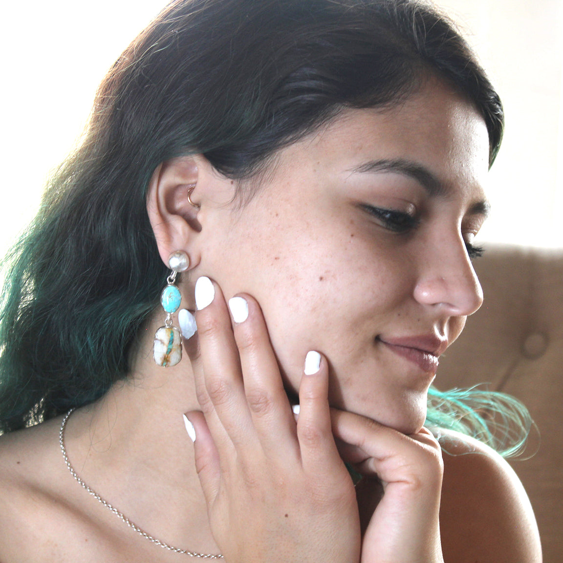 Royston and Carico Lake Turquoise Earrings Ovals Southwest 2 Stone 2.5"
