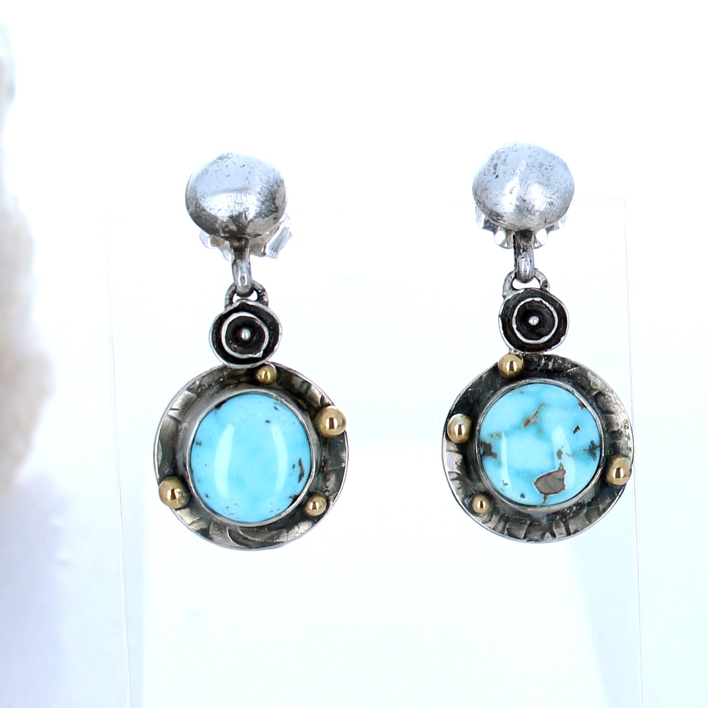 Ethereal Dry Creek Turquoise Earrings 18K Gold and Sterling Silver -NewWorldGems