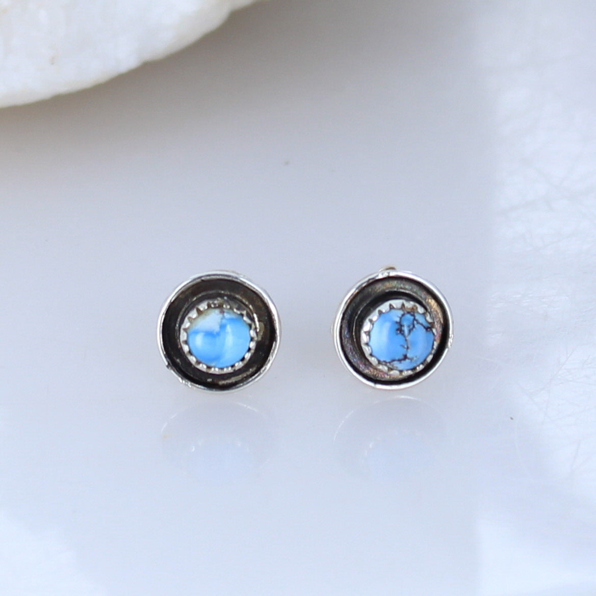 Kazakhstan Turquoise Sterling Earrings Small Posts 6mm -NewWorldGems