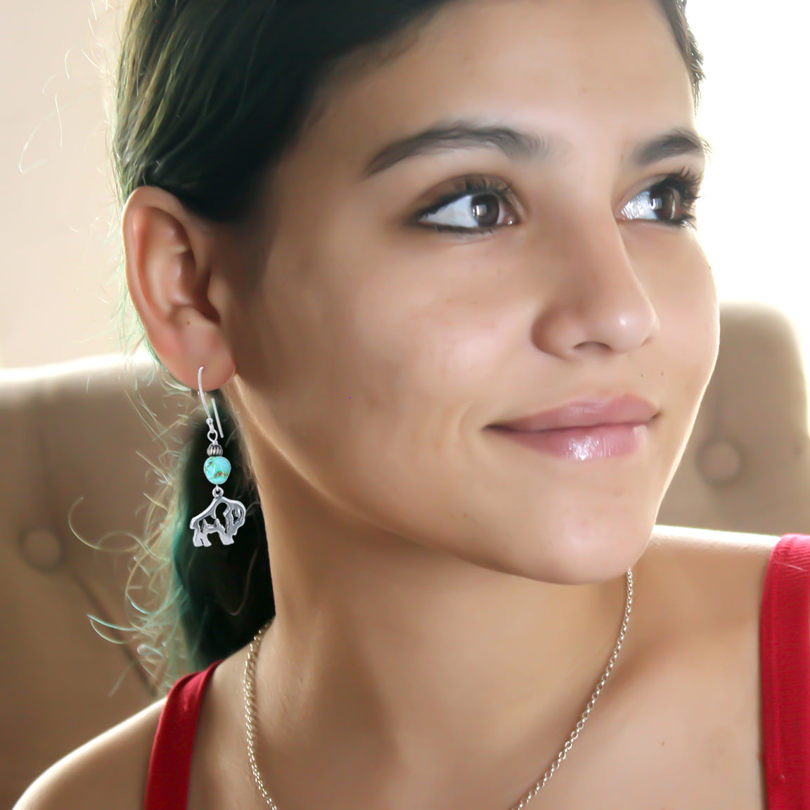 AAA Sonoran Blue Turquoise Buffalo Earrings Southwest Sterling Silver