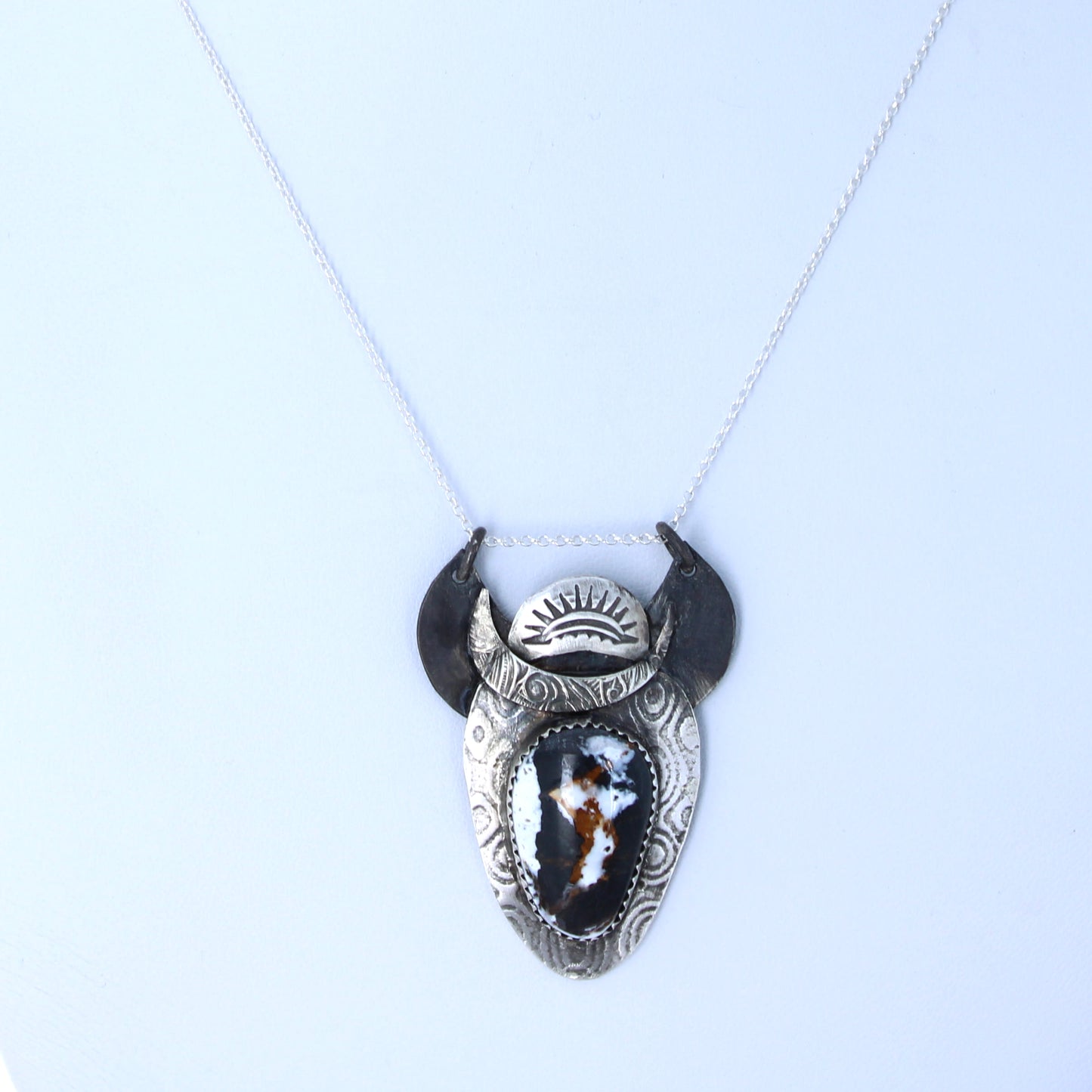 Buffalo Sunrise WHITE BUFFALO Turquoise Pendant Sterling Silver