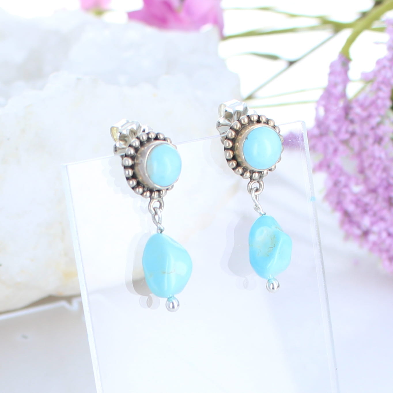 Lone Mountain TURQUOISE EARRINGS Sterling Free Form Drops -NewWorldGems