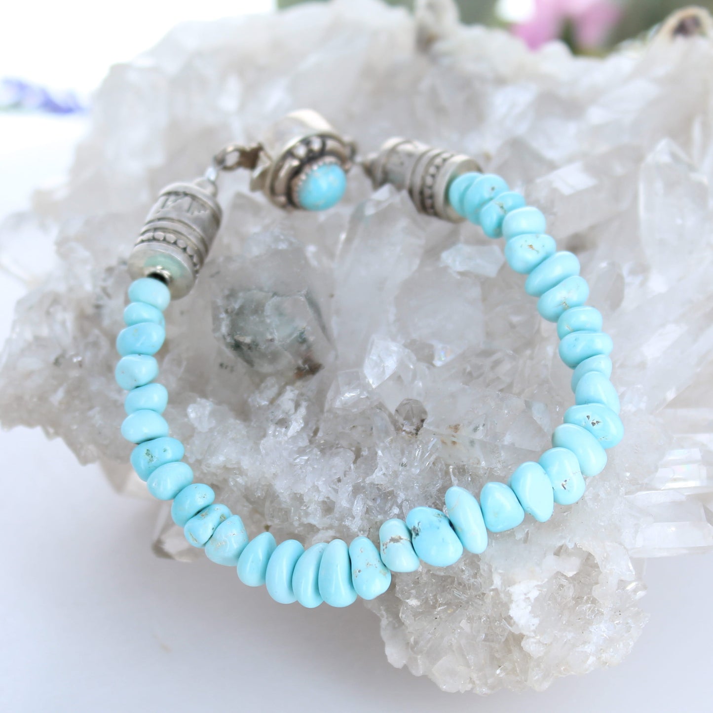 Lone Mountain Turquoise Beads Bracelet Sterling Silver Southwest Charm