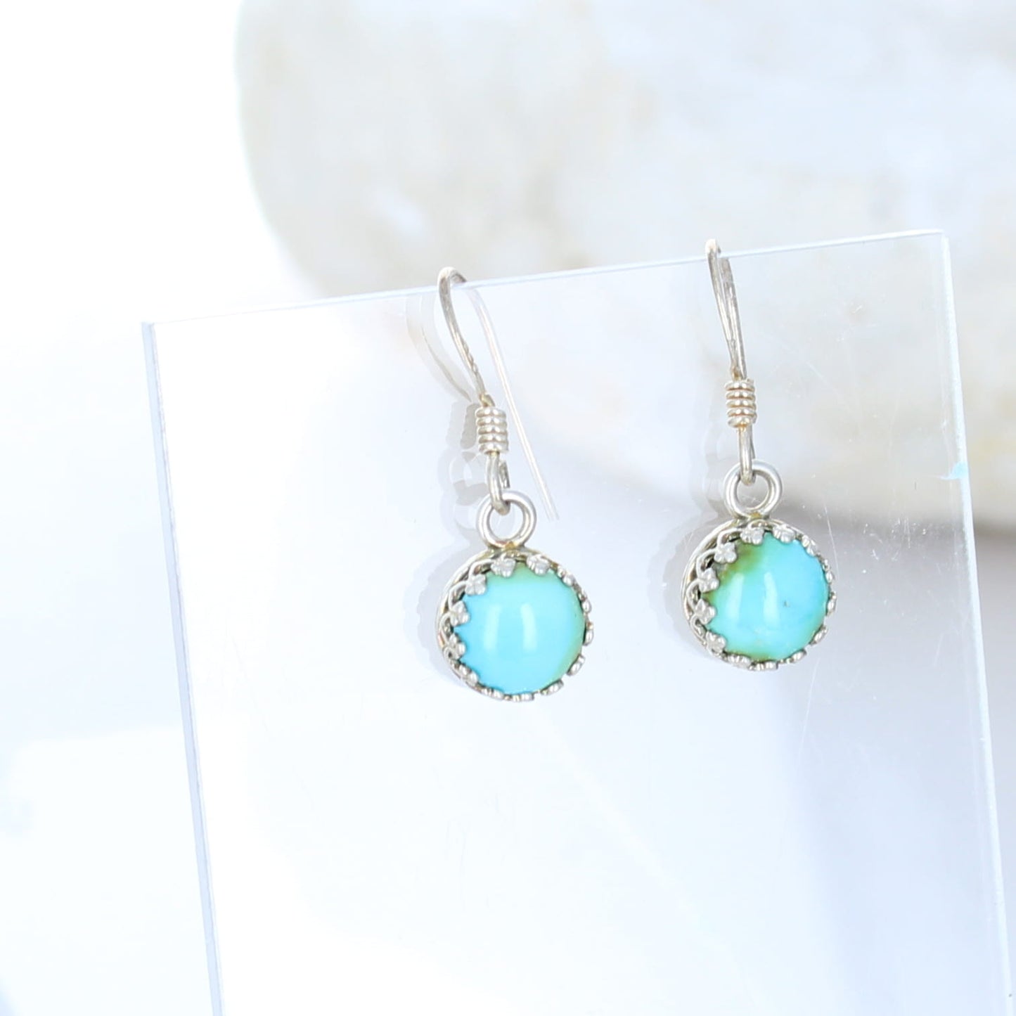 AAA Sonoran Gold Turquoise Earrings 8mm Round Drops Sterling -NewWorldGems