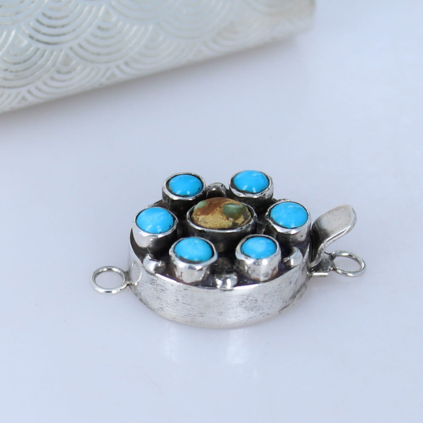 Blue Ridge and Royaton Turquoise 7 Stone Clasp Sterling Oval