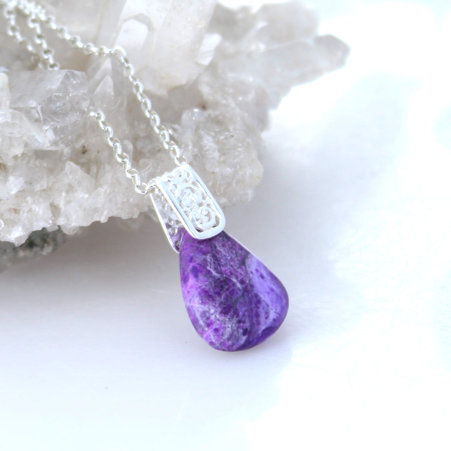 5 Star Regal SUGILITE Pendant Sterling Silver Chain and Bail