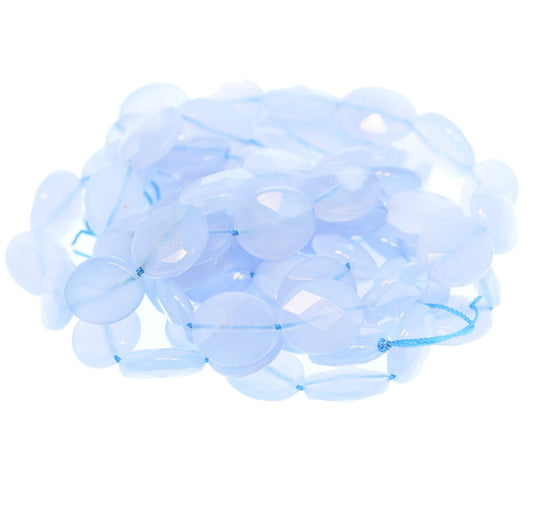 Blue Chalcedony Beads Faceted Ovals 12X14mm -NewWorldGems