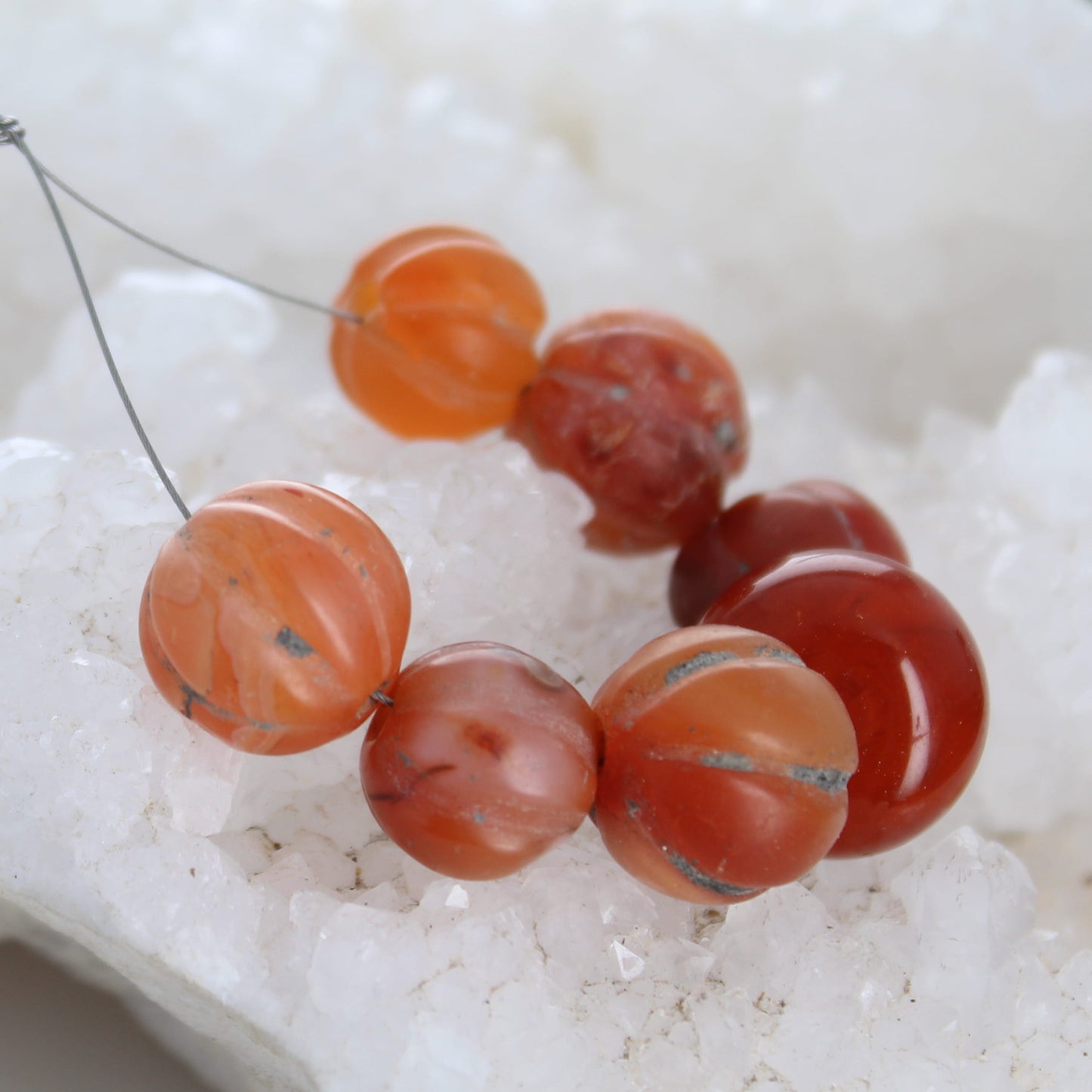 TIBETAN CARNELIAN BEAD Assortment Antique Carnelian Carved 7 Pc -NewWorldGems