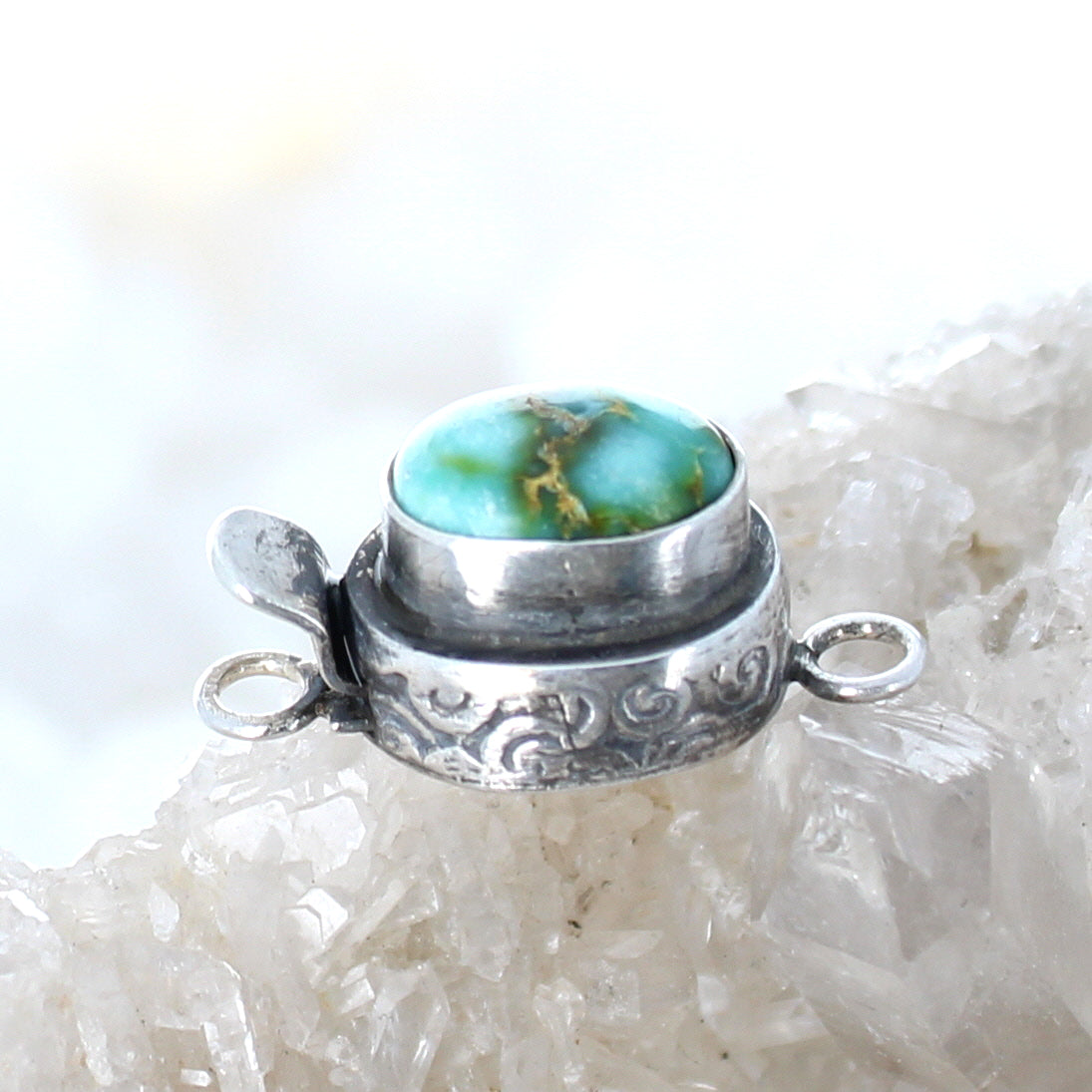 Blue Green Sonoran Gold Turquoise Clasp Sterling Serrated Bezel -NewWorldGems