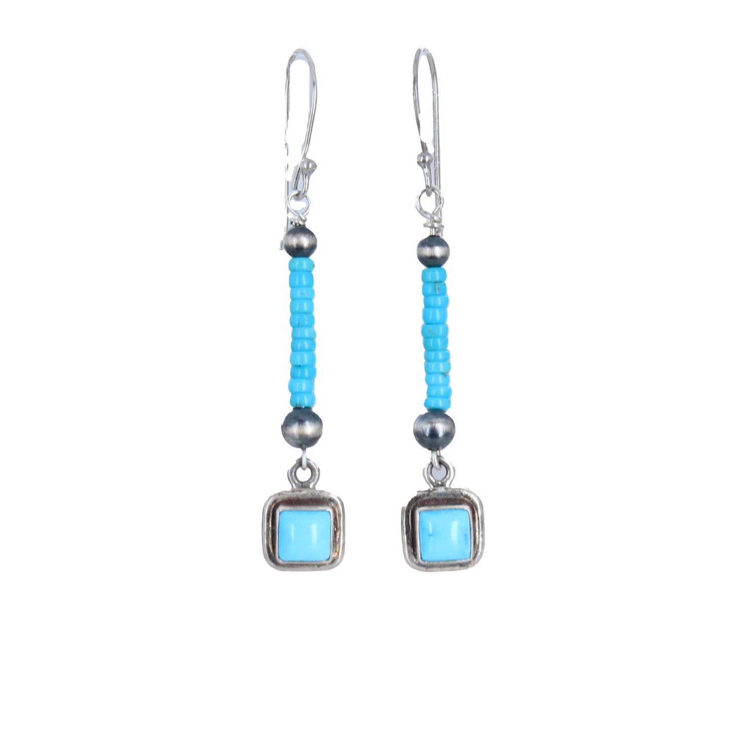 Beaded Sleeping Beauty Turquoise Earrings Sterling Silver Drops