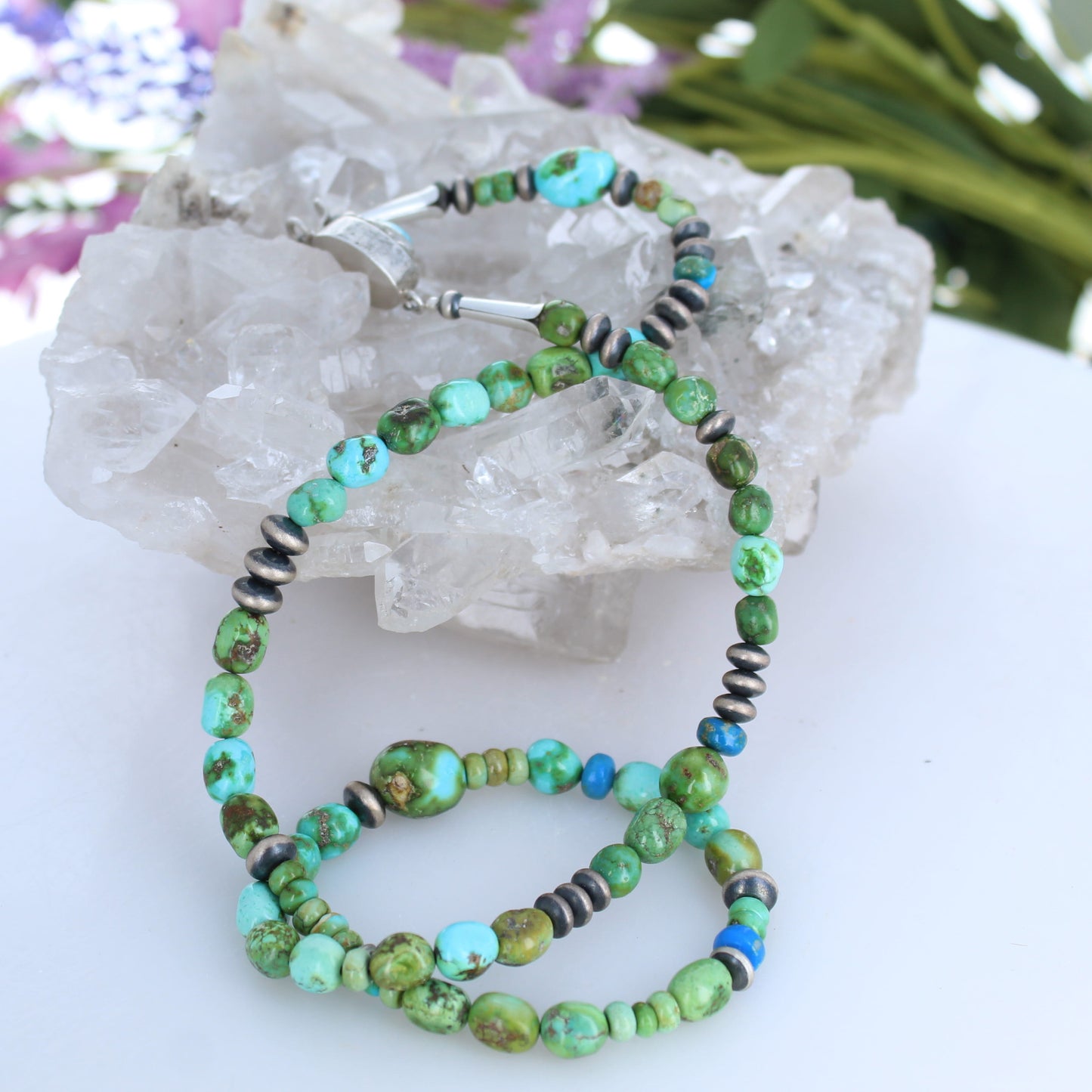 Sonoran Gold Turquoise Necklace Blue Ceruleite Fiesta Sterling 20"