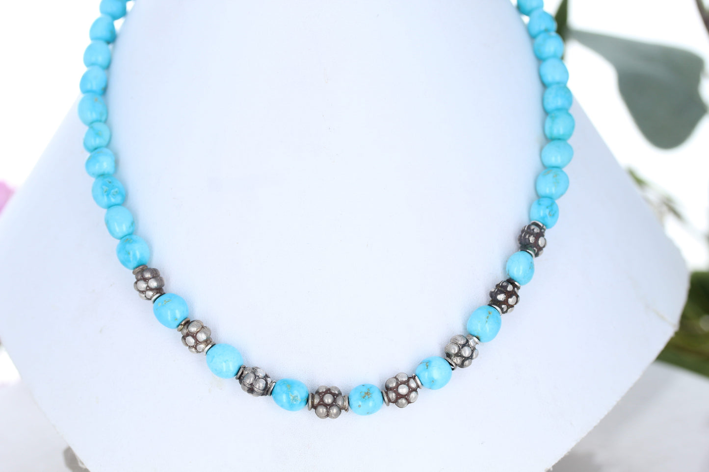 SONORAN ROSE Turquoise Beads Necklace Sterling Silver Exquisite Blue