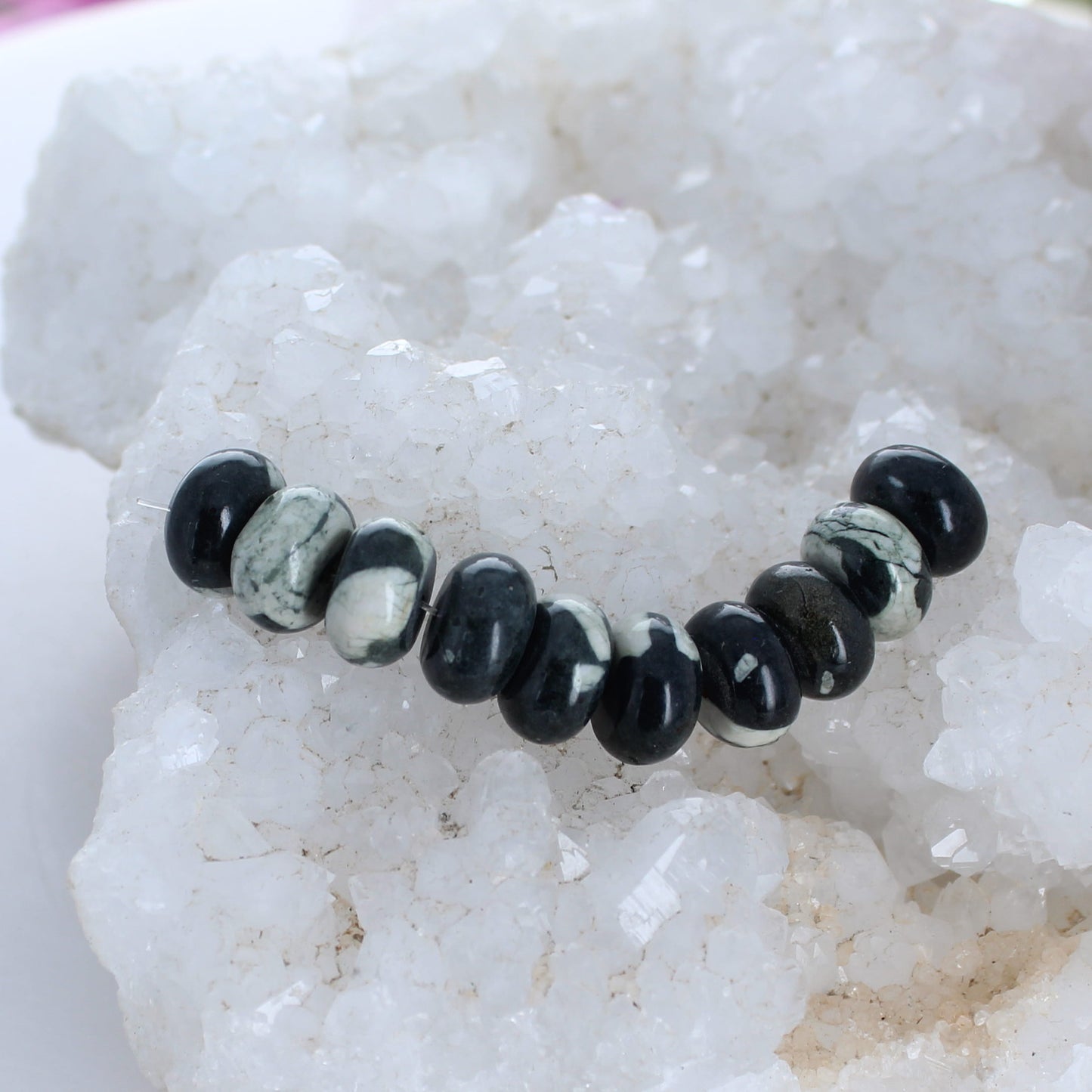 Rare CHINESE WRITING STONE Rondelle Beads 12.5mm Set of 10 -NewWorldGems