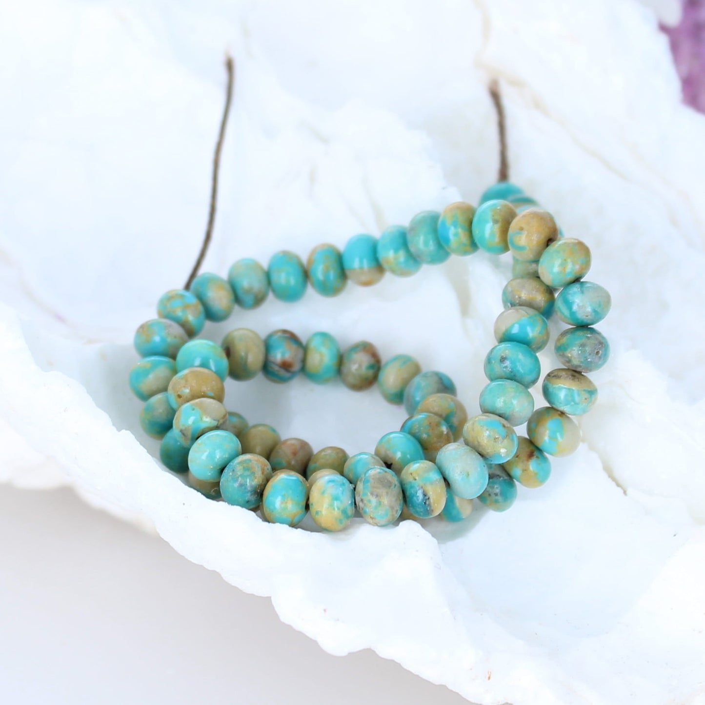FOX MINE TURQUOISE Beads 5mm Rondelles Golden Sky Blues 11" -NewWorldGems