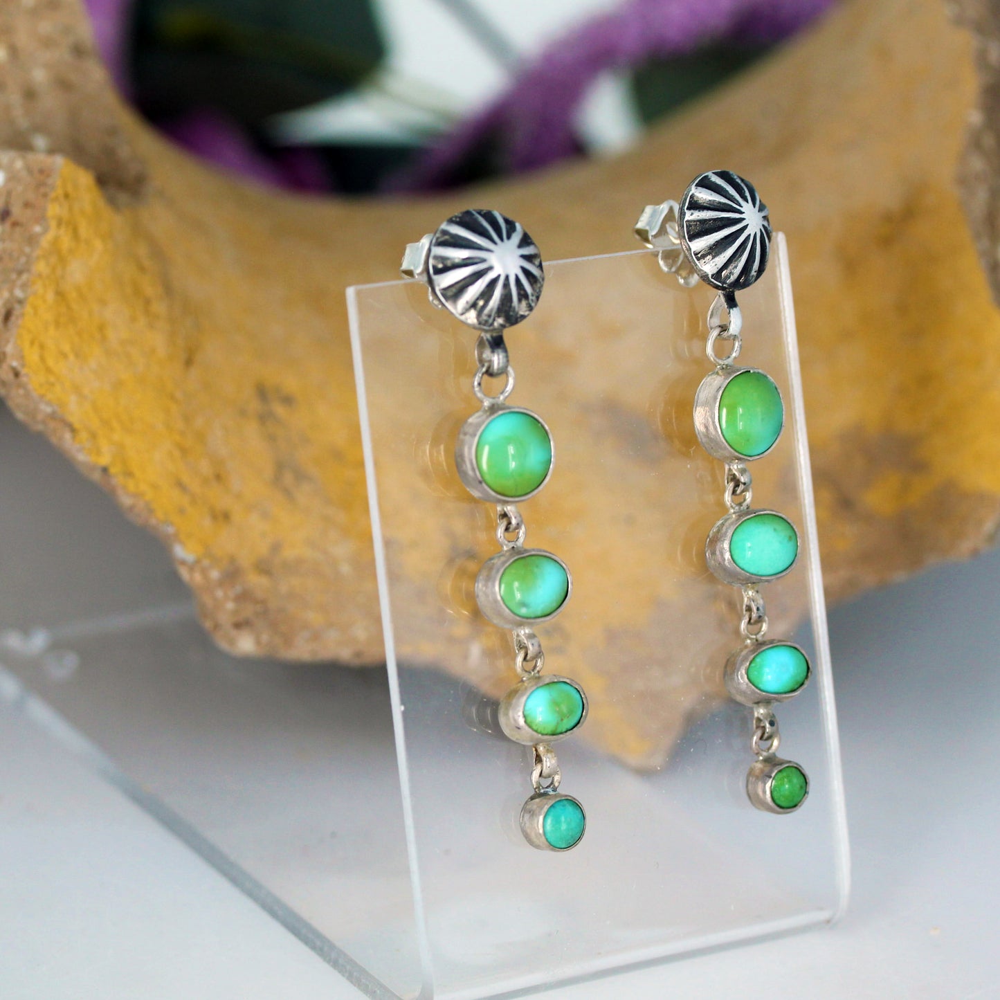 AAA Sonoran Gold Turquoise Earrings Dangles 4 Stones