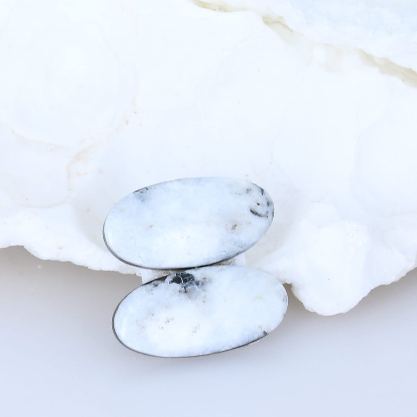 Rare White Buffalo Turquoise Cabochon Pair Components 26.7x14.4mm -NewWorldGems