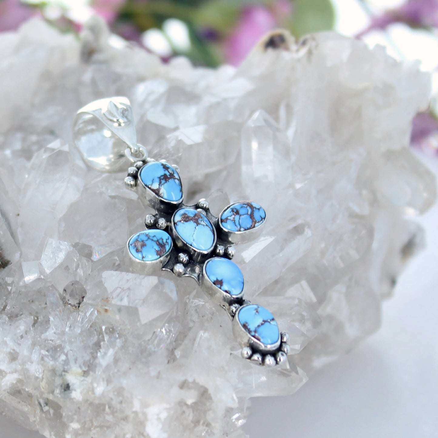 Baby Blue Kazakhstan Turquoise Cross Pendant Sterling Silver