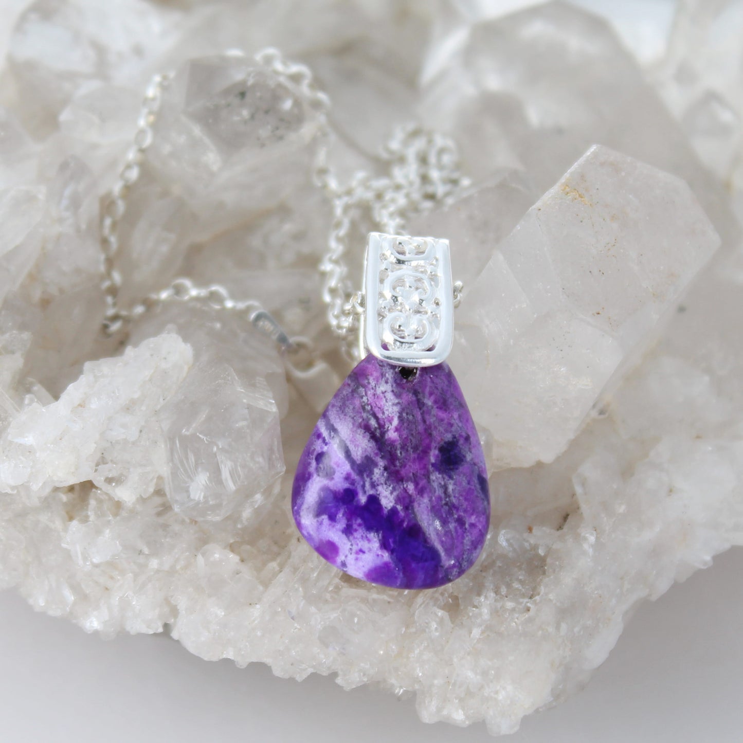 5 Star Regal SUGILITE Pendant Sterling Silver Chain and Bail